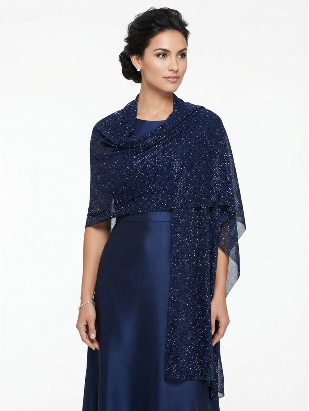Navy Blue Shimmer Hijab Scarf Holographic Starry Metallic Wrap Formal Shawl - Picture 3 of 9
